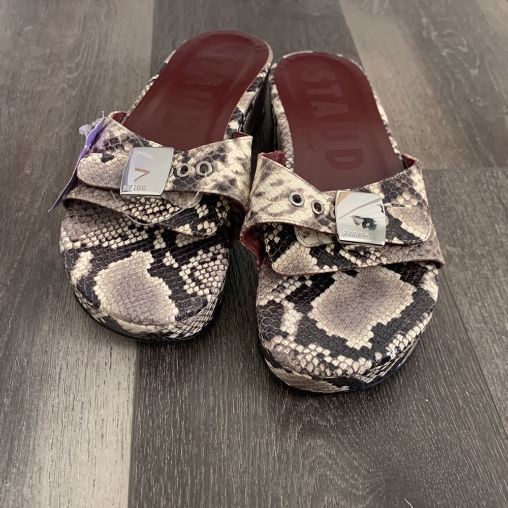Staud snakeskin slip on mule clogs with buckle front detail size 38